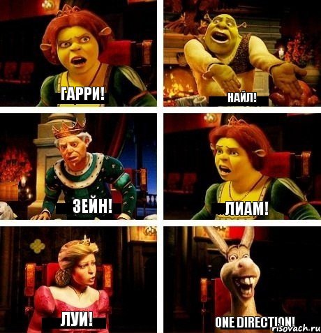 Гарри! Найл! Зейн! Лиам! Луи! One Direction!, Комикс  Шрек Фиона Гарольд Осел