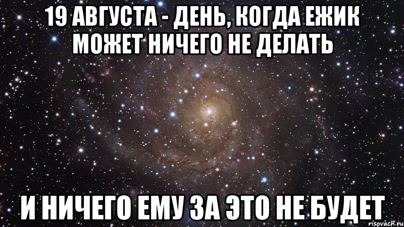 19 августа - день, когда ежик может ничего не делать и ничего ему за это не будет, Мем  Космос (офигенно)