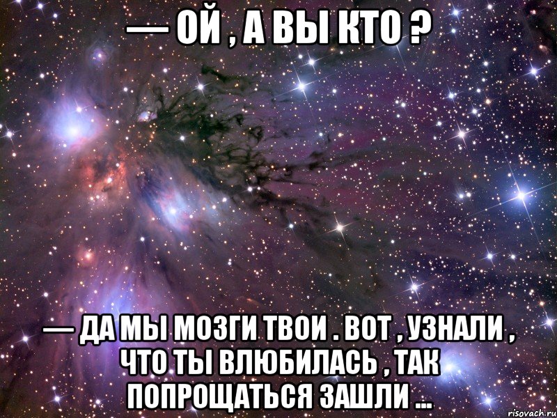 — ой , а вы кто ? — да мы мозги твои . вот , узнали , что ты влюбилась , так попрощаться зашли ..., Мем Космос