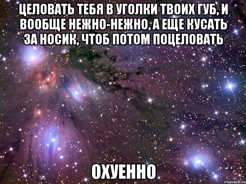 целовать тебя в уголки твоих губ, и вообще нежно-нежно, а еще кусать за носик, чтоб потом поцеловать охуенно, Мем Космос