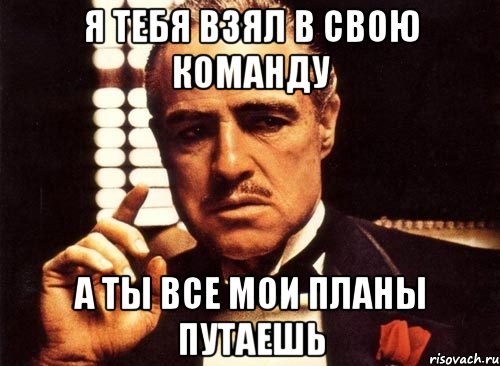 я тебя взял в свою команду а ты все мои планы путаешь, Мем крестный отец