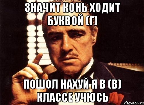 значит конь ходит буквой (г) пошол нахуй я в (в) классе учюсь, Мем крестный отец