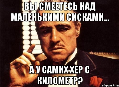 вы смеетесь над маленькими сисками... а у самих хер с километр?, Мем крестный отец