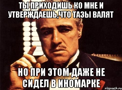 ты приходишь ко мне и утверждаешь,что тазы валят но при этом даже не сидел в иномарке, Мем крестный отец