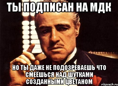 ты подписан на мдк но ты даже не подозреваешь что смеёшься над шутками созданными цветаном, Мем крестный отец