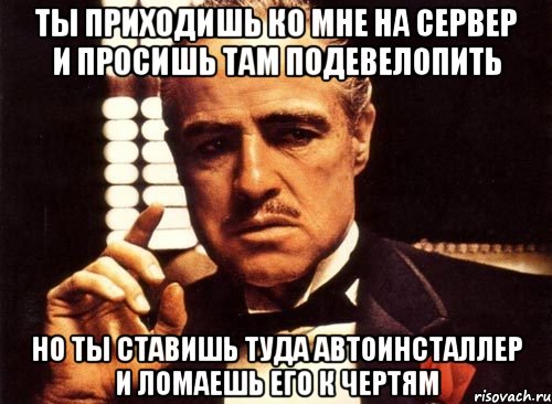 ты приходишь ко мне на сервер и просишь там подевелопить но ты ставишь туда автоинсталлер и ломаешь его к чертям, Мем крестный отец