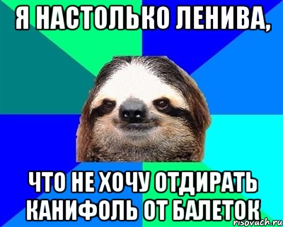 я настолько ленива, что не хочу отдирать канифоль от балеток, Мем Ленивец