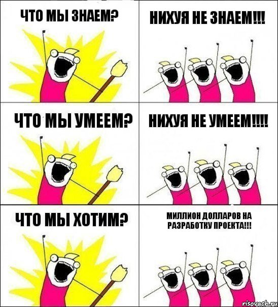 Что мы знаем? Нихуя не знаем!!! Что мы умеем? Нихуя не умеем!!! Что мы хотим? Миллион долларов на разработку проекта!!!, Комикс кто мы