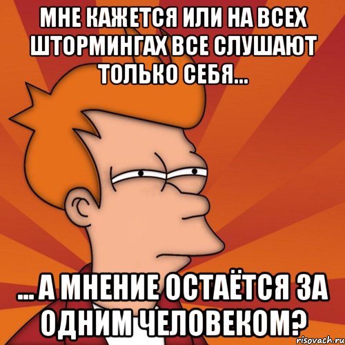 мне кажется или на всех штормингах все слушают только себя... ... а мнение остаётся за одним человеком?, Мем Мне кажется или (Фрай Футурама)