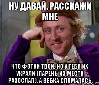 ну давай, расскажи мне что фотки твои, но у тебя их украли (парень из мести разослал), а вебка сломалась, Мем мое лицо