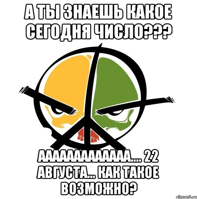 а ты знаешь какое сегодня число??? ааааааааааааа.... 22 августа... как такое возможно?, Мем Морда