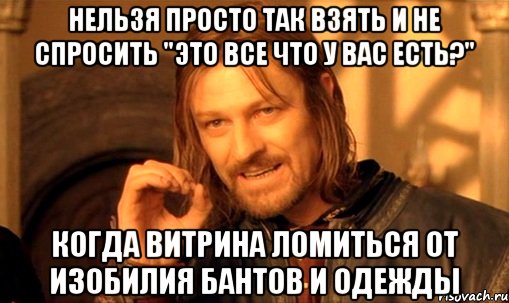 нельзя просто так взять и не спросить "это все что у вас есть?" когда витрина ломиться от изобилия бантов и одежды, Мем Нельзя просто так взять и (Боромир мем)