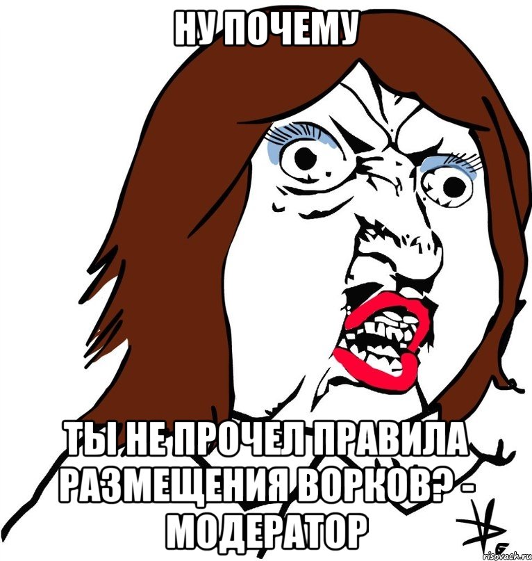 ну почему ты не прочел правила размещения ворков? - модератор, Мем Ну почему (девушка)