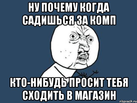 ну почему когда садишься за комп кто-нибудь просит тебя сходить в магазин, Мем Ну почему