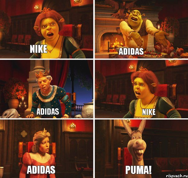 Nike Adidas Adidas Nike Adidas Puma!, Комикс  Шрек Фиона Гарольд Осел