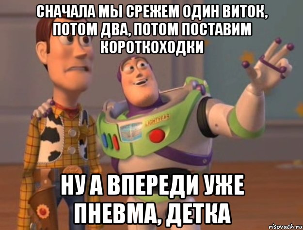 сначала мы срежем один виток, потом два, потом поставим короткоходки ну а впереди уже пневма, детка, Мем Они повсюду (История игрушек)