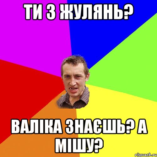 ти з жулянь? валіка знаєшь? а мішу?