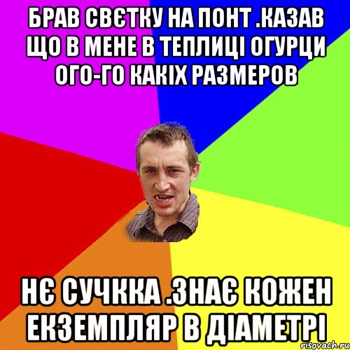 брав свєтку на понт .казав що в мене в теплиці огурци ого-го какіх размеров нє сучкка .знає кожен екземпляр в діаметрі, Мем Чоткий паца