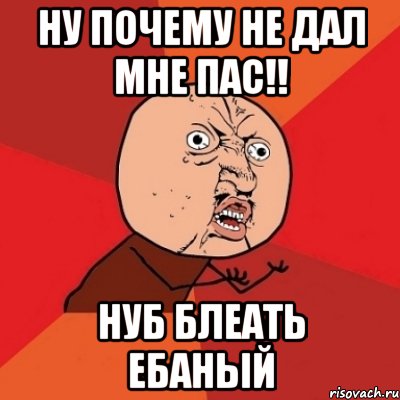 ну почему не дал мне пас!! нуб блеать ебаный, Мем Почему