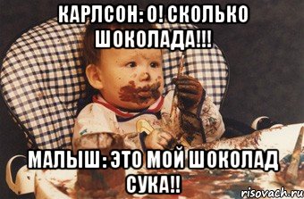 карлсон: о! сколько шоколада!!! малыш: это мой шоколад сука!!, Мем Рисовать