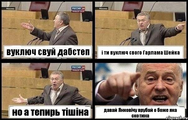 вуключ свуй дабстеп і ти вуключ свого Гарлама Шейка но а тепирь тішіна давай Янковічу врубай о боже яка скотина, Комикс с Жириновским