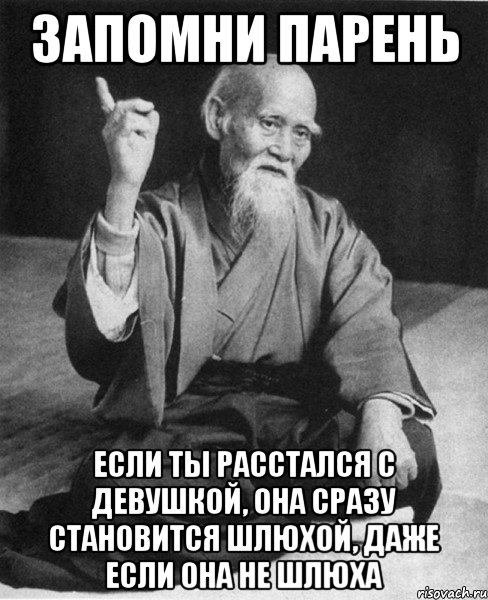 запомни парень если ты расстался с девушкой, она сразу становится шлюхой, даже если она не шлюха, Мем Монах-мудрец (сэнсей)