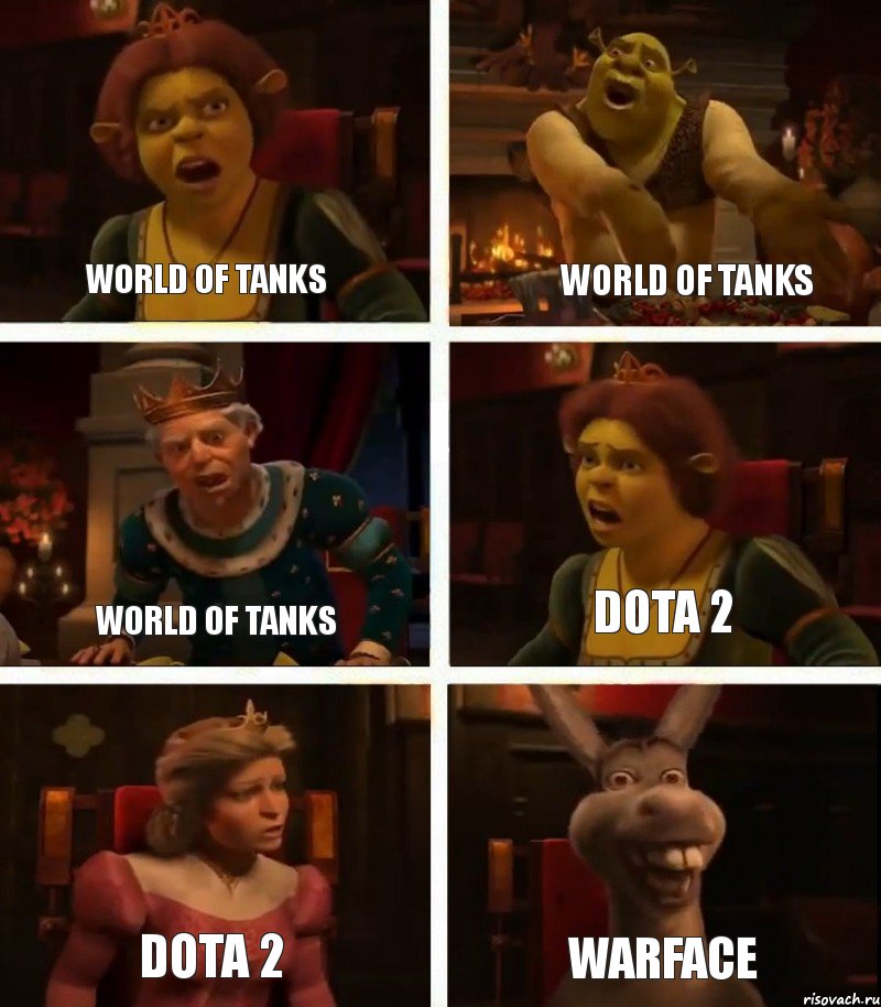 World of Tanks World of Tanks Dota 2 World of Tanks Dota 2 Warface, Комикс  Шрек Фиона Гарольд Осел