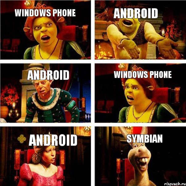 Windows Phone Android Android Windows Phone Android Symbian, Комикс  Шрек Фиона Гарольд Осел