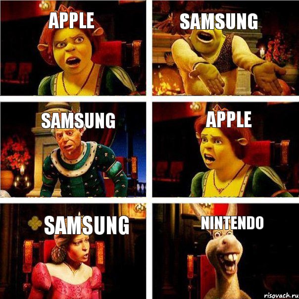 Apple Samsung Samsung Apple Samsung Nintendo, Комикс  Шрек Фиона Гарольд Осел