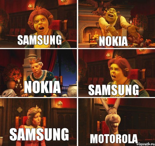 Samsung Nokia Nokia Samsung Samsung Motorola, Комикс  Шрек Фиона Гарольд Осел