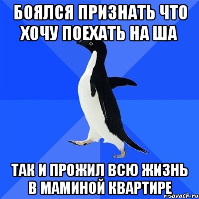 боялся признать что хочу поехать на ша так и прожил всю жизнь в маминой квартире, Мем  Социально-неуклюжий пингвин