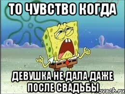 то чувство когда девушка не дала даже после свадьбы, Мем Спанч Боб плачет