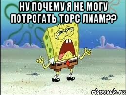 ну почему я не могу потрогать торс лиам?? , Мем Спанч Боб плачет