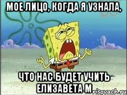 мое лицо, когда я узнала, что нас будет учить елизавета м, Мем Спанч Боб плачет