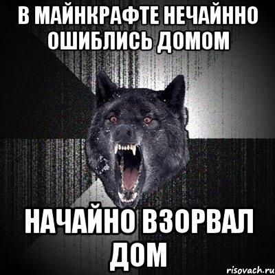 в майнкрафте нечайнно ошиблись домом начайно взорвал дом, Мем Сумасшедший волк