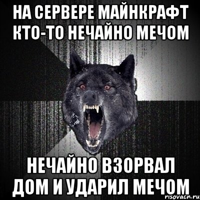 на сервере майнкрафт кто-то нечайно мечом нечайно взорвал дом и ударил мечом, Мем Сумасшедший волк