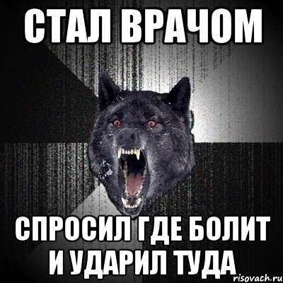 стал врачом спросил где болит и ударил туда, Мем Сумасшедший волк