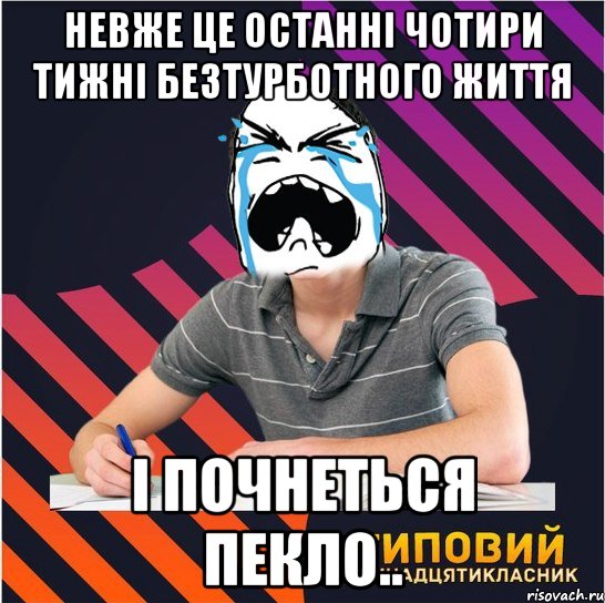 невже це останні чотири тижні безтурботного життя і почнеться пекло.., Мем Типовий одинадцятикласник