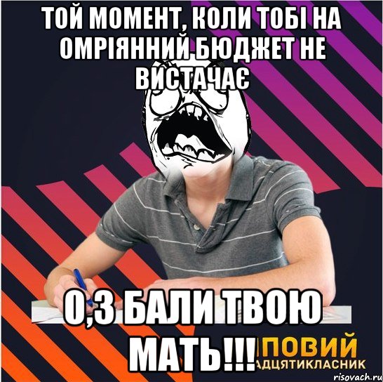 той момент, коли тобі на омріянний бюджет не вистачає 0,3 бали твою мать!!!, Мем Типовий одинадцятикласник