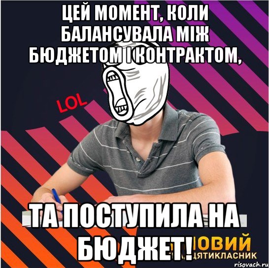 цей момент, коли балансувала між бюджетом і контрактом, та поступила на бюджет!