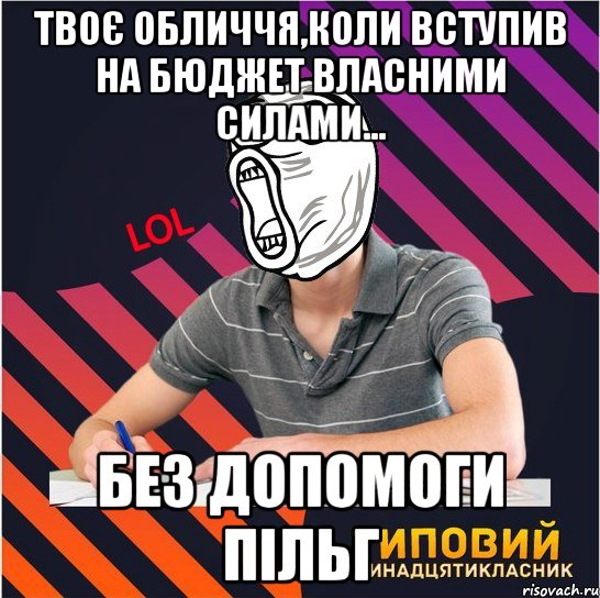 твоє обличчя,коли вступив на бюджет власними силами... без допомоги пільг