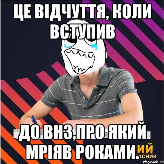 це відчуття, коли вступив до внз,про який мріяв роками., Мем Типовий одинадцятикласник