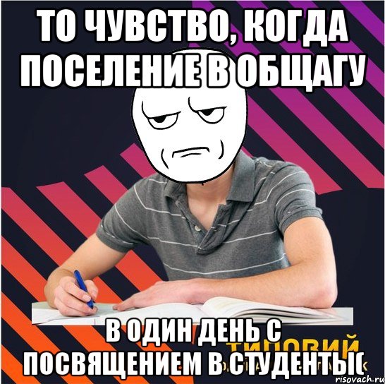 то чувство, когда поселение в общагу в один день с посвящением в студенты(, Мем Типовий одинадцятикласник