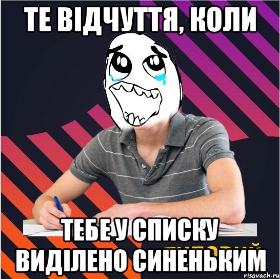 те відчуття, коли тебе у списку виділено синеньким, Мем Типовий одинадцятикласник