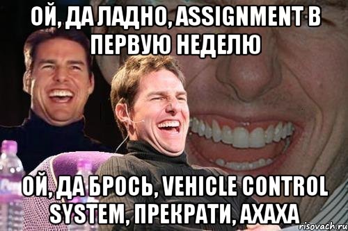 ой, да ладно, assignment в первую неделю ой, да брось, vehicle control system, прекрати, ахаха, Мем том круз