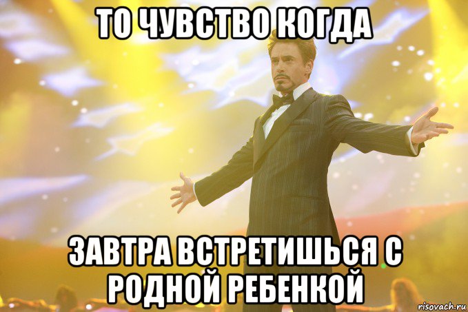 то чувство когда завтра встретишься с родной ребенкой, Мем Тони Старк (Роберт Дауни младший)