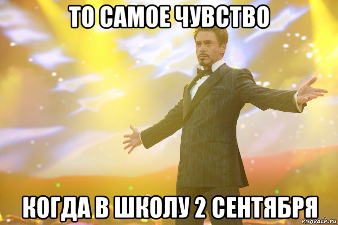 то самое чувство когда в школу 2 сентября, Мем Тони Старк (Роберт Дауни младший)