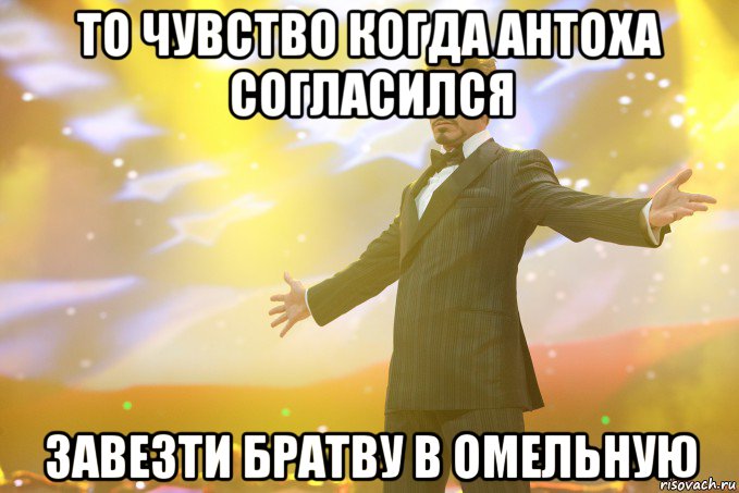 то чувство когда антоха согласился завезти братву в омельную, Мем Тони Старк (Роберт Дауни младший)