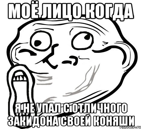 моё лицо когда я не упал с отличного закидона своей коняши, Мем  Trollface LOL