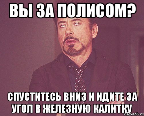 вы за полисом? спуститесь вниз и идите за угол в железную калитку, Мем твое выражение лица